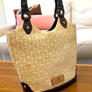 Elaine Turner Woven Straw + Leather Bag Used
